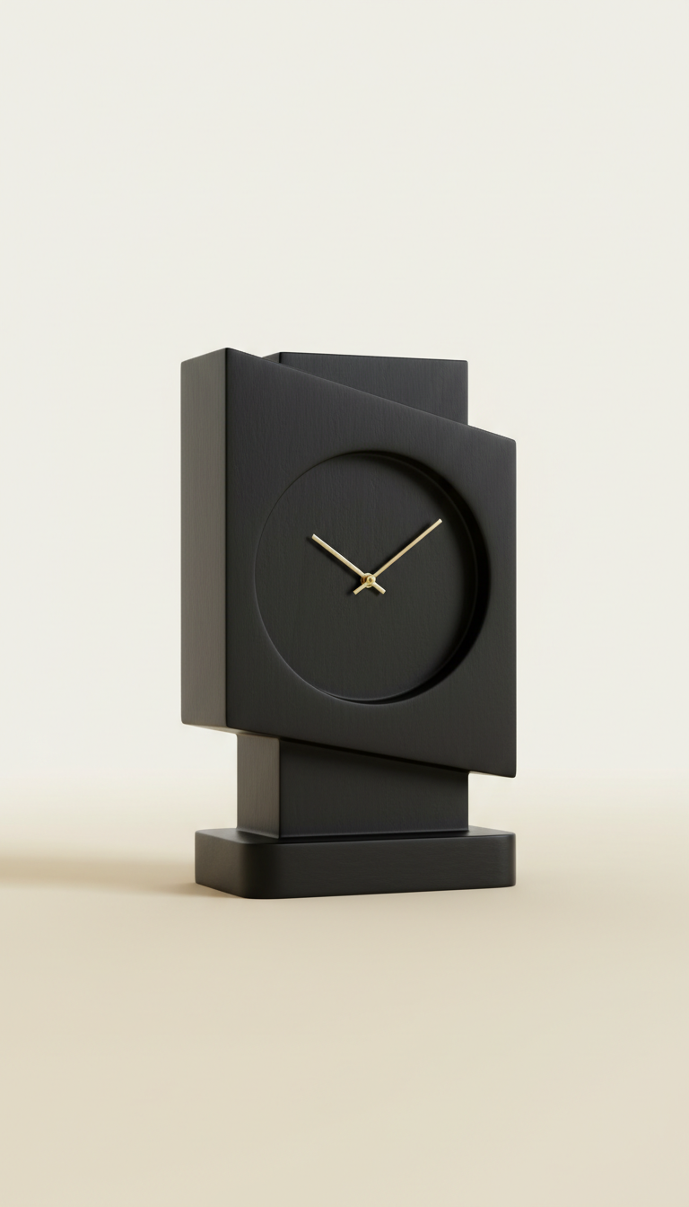 Geometric Ebony Black Desk Clock